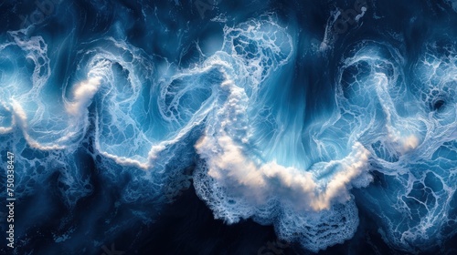  an aerial view of a body of water with blue and white swirls in the middle of the water and a white cloud in the middle of the middle of the water.