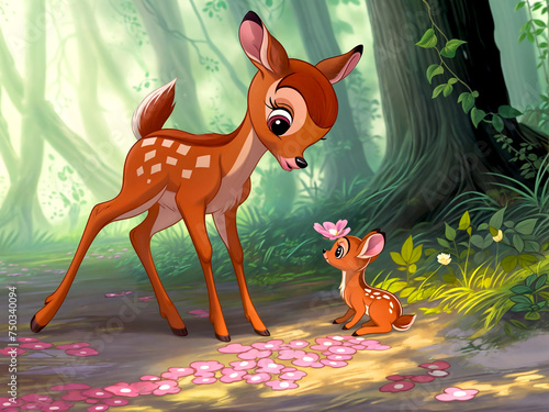 Deer, Bambi style high definition illustration,