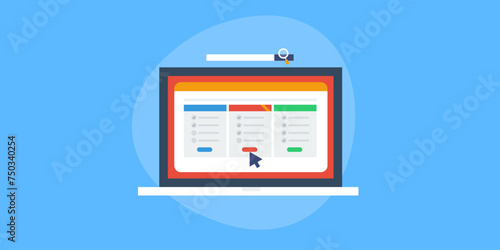 Dynamic pricing, compare subscription and package pricing table on laptop screen. vector illustration business concept.
