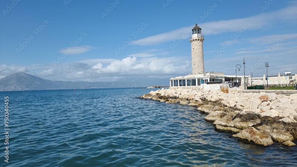 Fototapeta premium patra lighthouse greece ionio sea in sunny winter day
