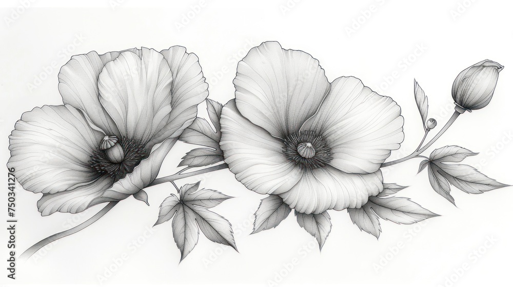 a drawing of three flowers with leaves on a white background with a black and white image of three flowers with leaves on a white background with a black and white background. a drawing of three flowers with leaves on a white background with a black and white image of three flowers with leaves on a white background with a black and white background.