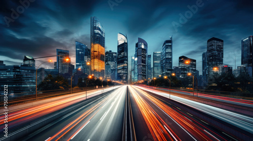 Nighttime City Skyline With Long Exposure, Blurred Lights, Selective Focus © Anoo