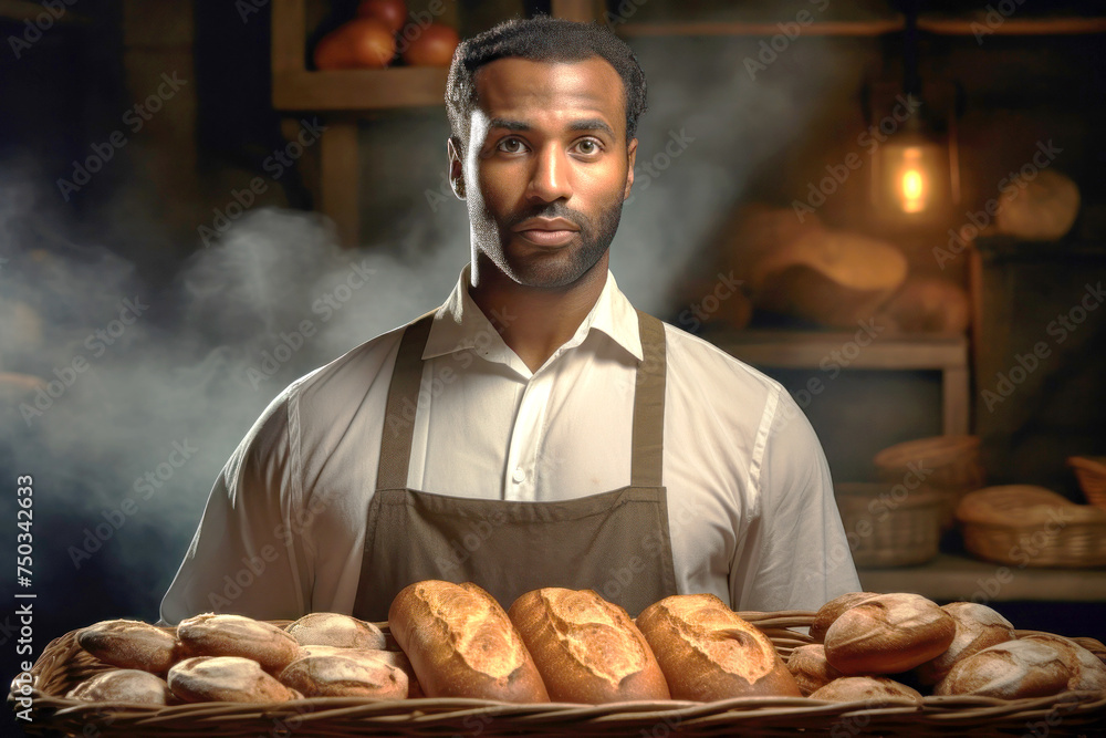 Man in White Shirt Standing in Front of Bread