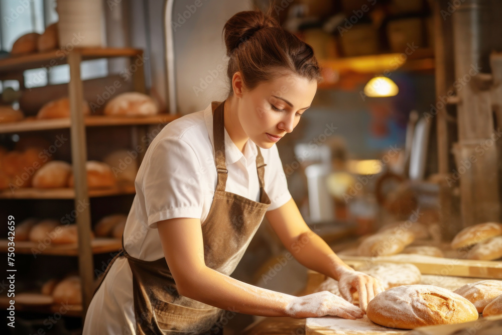 Woman Working in Bakery Making Bread