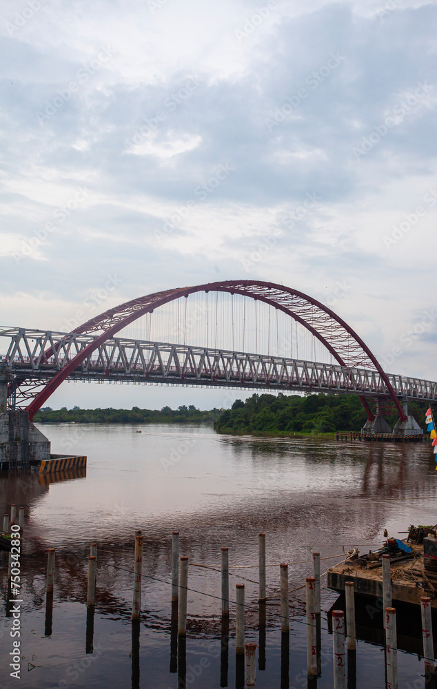 Obraz premium Kahayan Bridge, icon and landmark of Palangka Raya city, the biggest bridge over Kahayan River.