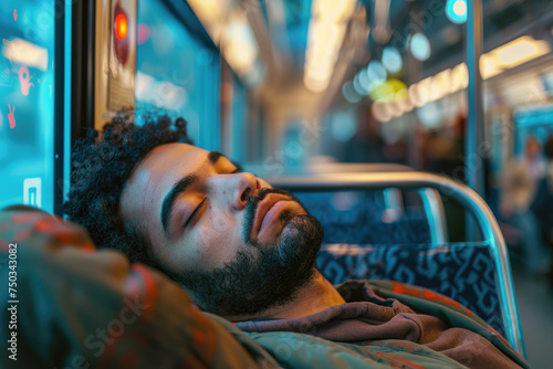 Mid adult taking a nap while traveling by public transport © Kien