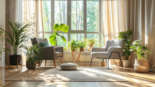 modern light apartment with big windows, many plants © Kien