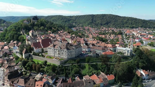 Sighisoara Medieval City and Old Town in Transylvania, Romania - Aerial 4k Circling