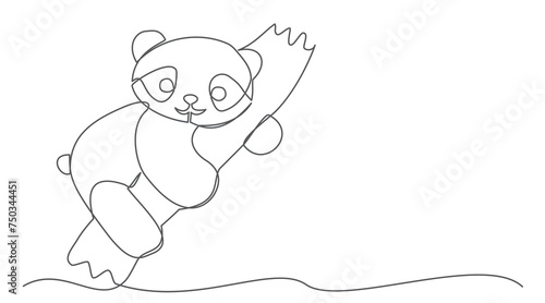 Panda One line drawing isolated on white background