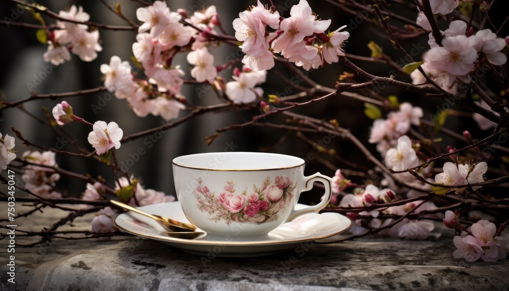 Tea cup and saucer sitting on table Tea cup and saucer sitting on table