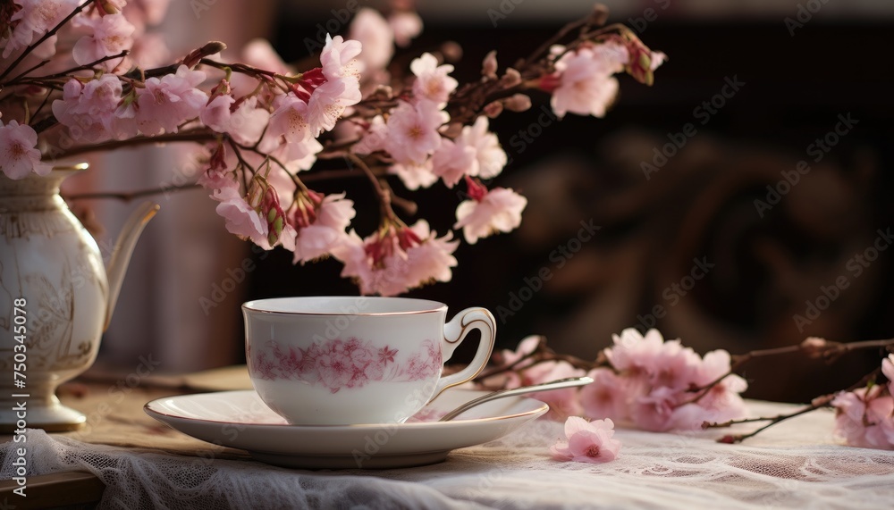 Tea cup and saucer sitting on table Tea cup and saucer sitting on table