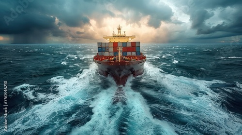 Cargo ships sail through treacherous waters. Sailors must rely on their strong bonds and unwavering spirit to navigate the choppy waters safely. photo