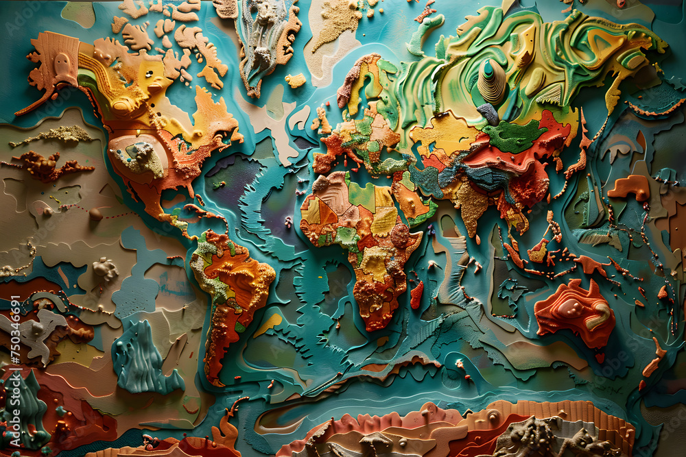 Conceptual world map with textures
