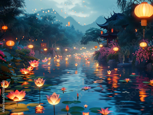 A serene river flows through an exotic festival lanternlit paths leading lovers on a journey of discovery ar 43 v 6 photo