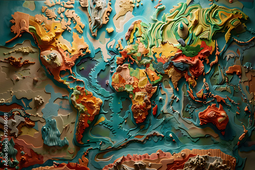 Conceptual world map with textures