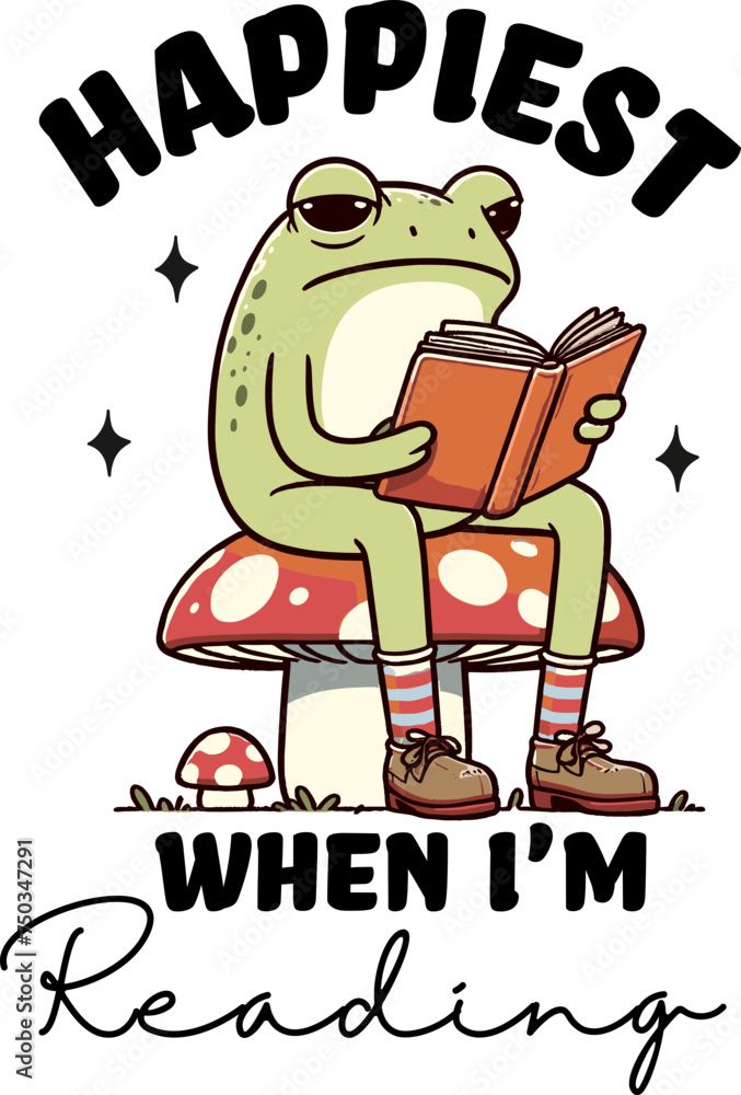 Happiest When I'm Reading T-Shiet,Frog retro Cute Trendy vintage,Gift for her,Stickers Happiest When I'm Reading T-Shiet,Frog retro Cute Trendy vintage,Gift for her,Stickers
