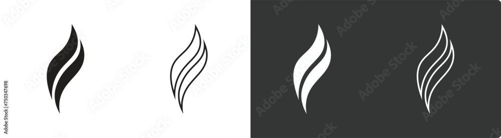 Set of fire icons. Logos flame. Smoke, aroma, smell black line symbol. Vector illustration. - obrazy, fototapety, plakaty 