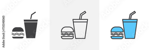 Hamburger and Soft Drink Cup Isolated Line Icon Style Design. Simple Vector Illustration
