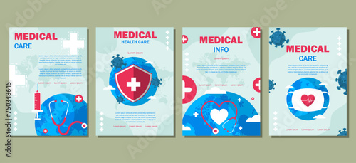 Set of medical care illustration for a poster banner, cover template. Vector illustration