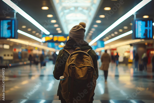 person walking with a trolley bag going for vacation, Travel, traveler in airport with a large suitcase, travel agency, luggage at the airport ,airplane flying over the clouds, passports, holiday