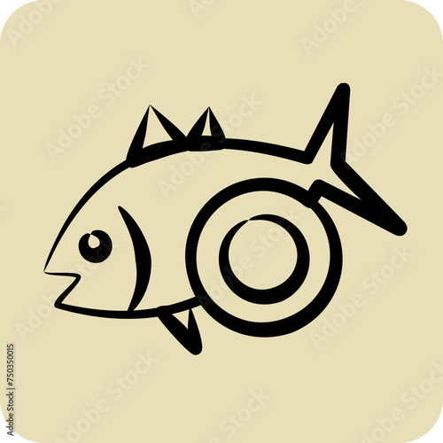 Icon Baked Fish. suitable for seafood symbol. hand drawn style. simple design editable. design template