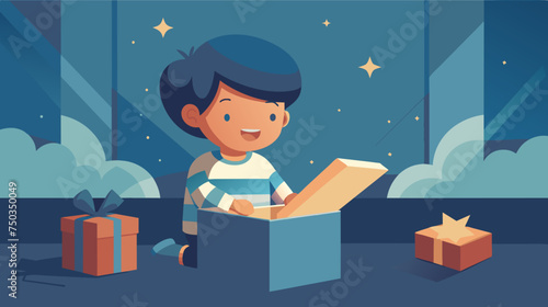 Child opening a gift with joy at a nocturnal celebration