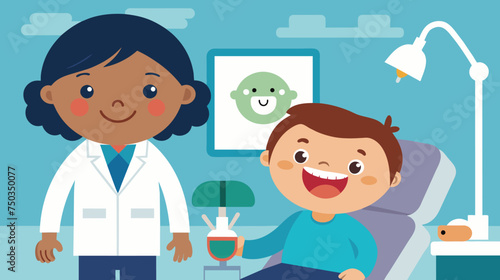 Pediatric dentist and happy child in dental office