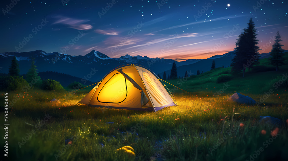 Camping tent, concept image about travel, nomadic life and sustainable vacations