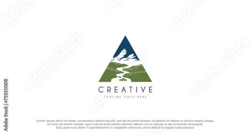 river creek winding road logo design illustration.