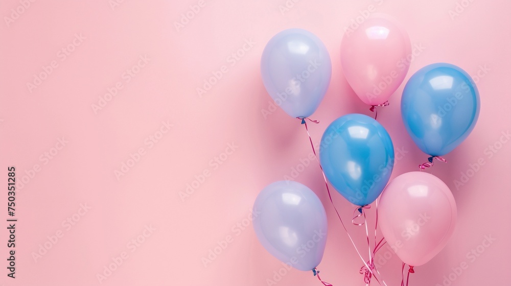 Blaue und rosafarbene Luftballone vor rosa Hintergrund Blaue und rosafarbene Luftballone vor rosa Hintergrund