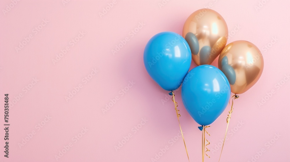 Blaue und goldene Luftballone vor rosa Hintergrund Blaue und goldene Luftballone vor rosa Hintergrund