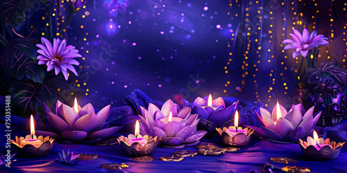 meditation for diwali with purple lotus flowers  Diwali  holiday  festive banner