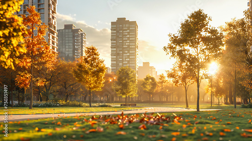 Urban Oasis Amidst the Sky, A Lush Park Overlooking the City, The Harmony of Nature and Urban Life