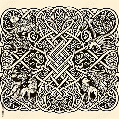 Enchanting Celtic Pattern Featuring Intricate Animals and Flowers