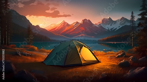 Camping tent, concept image about travel, nomadic life and sustainable vacations