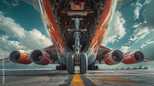 The front landing gear of a large cargo plane lifts the aircraft off the ground to carry valuable cargo.