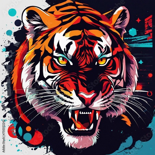 Vibrant Tiger Sticker with Colorful Eyes - Illustrative and Eye-Catching Wildlife Design