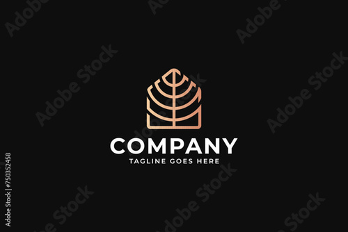 branch tree and house minimalist logo for real estate and residence business brand identity