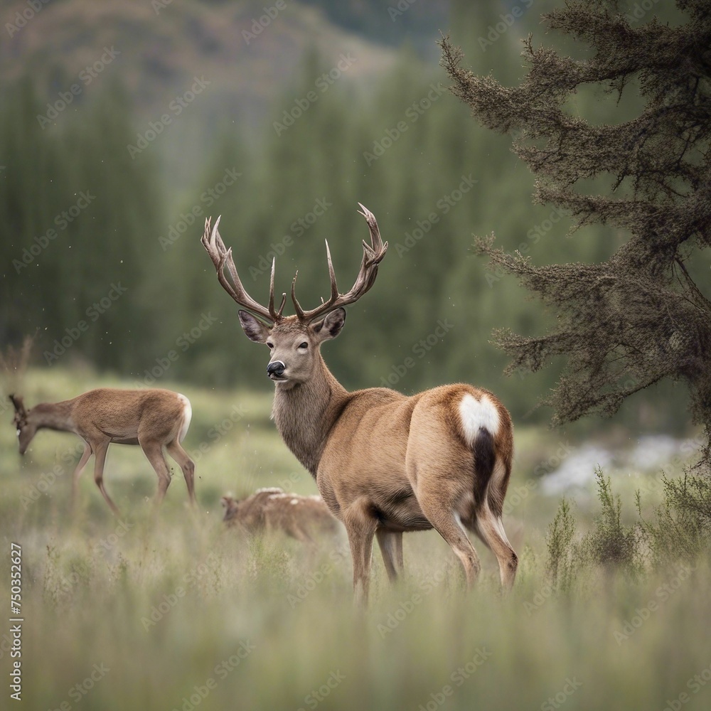 Majestic deer standing in a serene meadow at sunset, wildlife in nature concept Majestic deer standing in a serene meadow at sunset, wildlife in nature concept