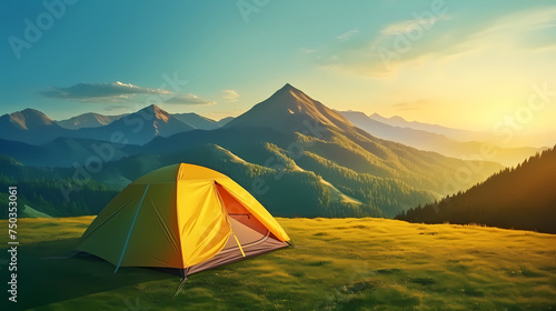 Camping tent, concept image about travel, nomadic life and sustainable vacations © Derby