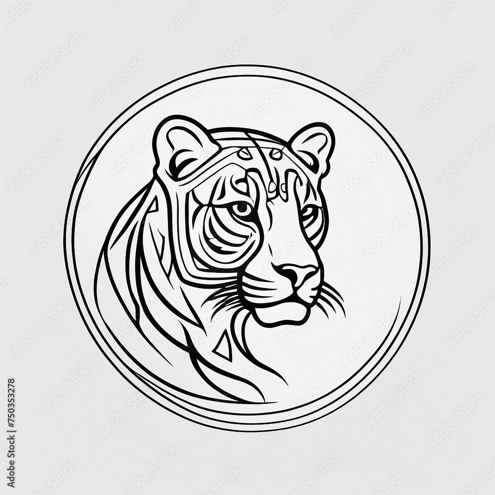 Fierce Tiger Head Line Art Logo in Circle - Striking Wildlife Graphic Design Element Fierce Tiger Head Line Art Logo in Circle - Striking Wildlife Graphic Design Element