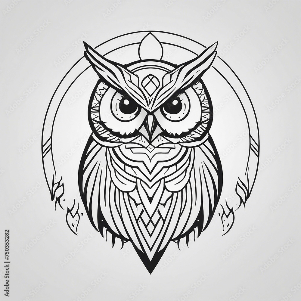 Obraz premium Mystical owl with intricate Celtic design, elegant linear logo for various creative projects