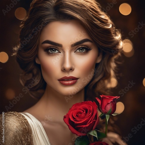 Elegant woman holding a delicate rose - feminine beauty concept