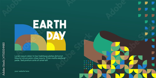 Earth day banner. Modern geometric abstract background in environmental colors for Earth Day. Happy Earth Day vector illustration for awareness together stop using plastic.