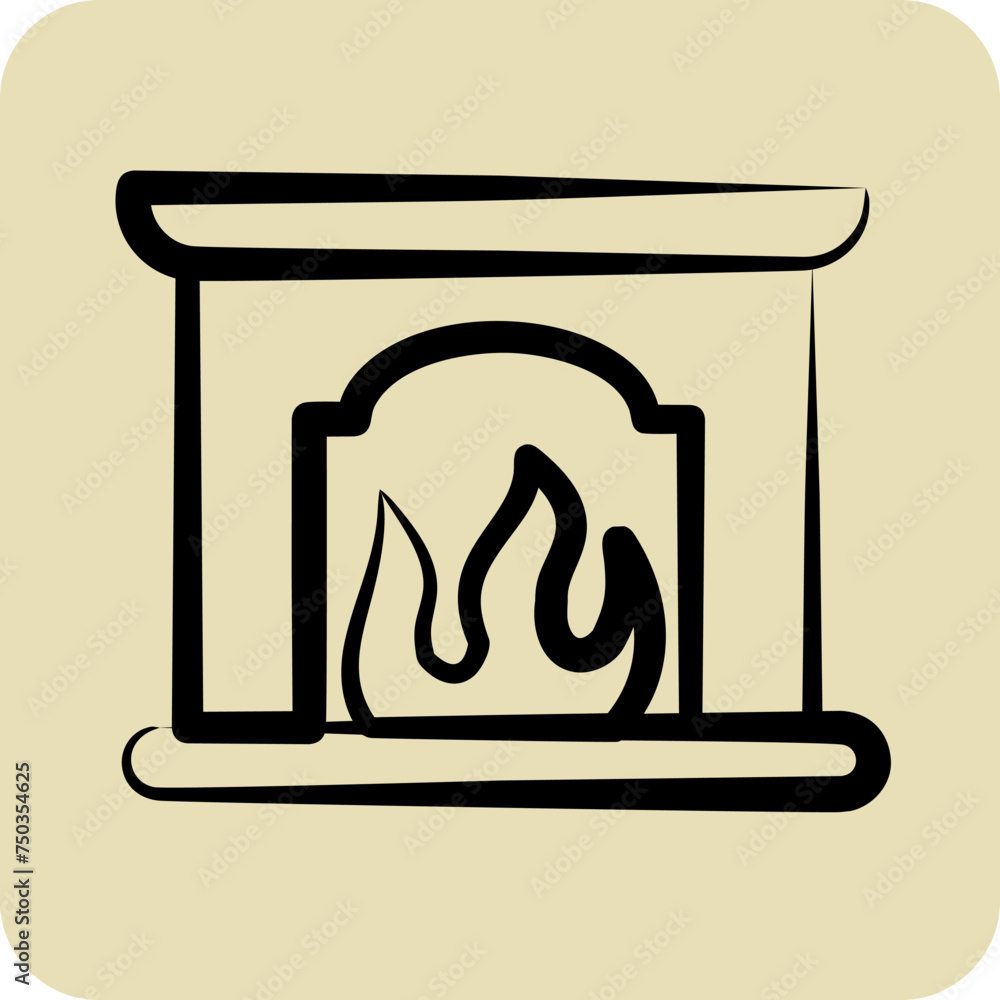 Icon Fireplace. suitable for House symbol. hand drawn style. simple design editable. design template Icon Fireplace. suitable for House symbol. hand drawn style. simple design editable. design template