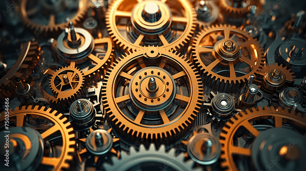 A series of interrelated gears symbolizes the synergy between different elements of a well-functioning system A series of interrelated gears symbolizes the synergy between different elements of a well-functioning system