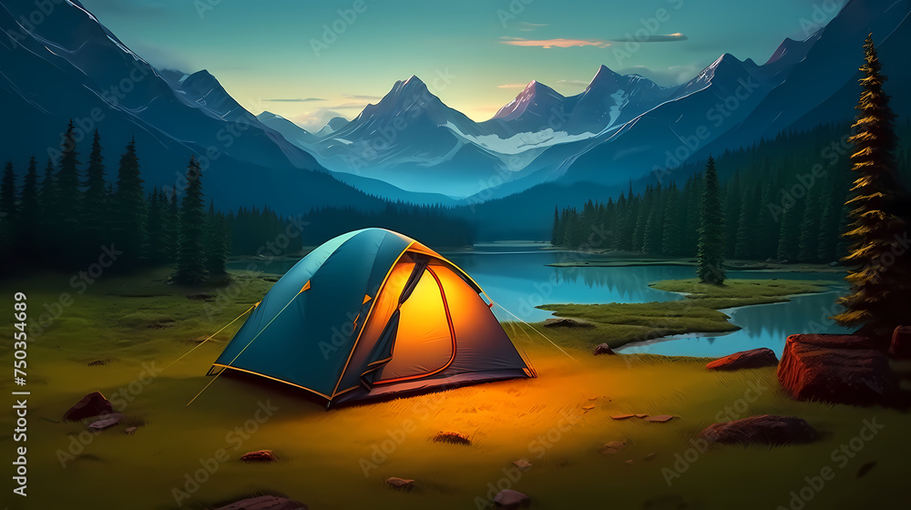 Camping tent, concept image about travel, nomadic life and sustainable vacations