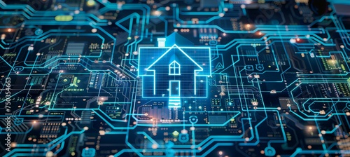 Smart home microchip circuit technology. Generative AI technology.