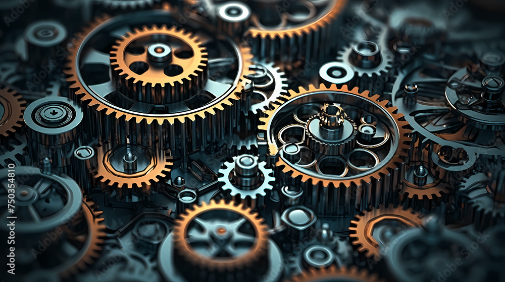 A series of interrelated gears symbolizes the synergy between different elements of a well-functioning system A series of interrelated gears symbolizes the synergy between different elements of a well-functioning system