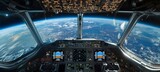 Space aircraft cockpit view. Generative AI technology.	
